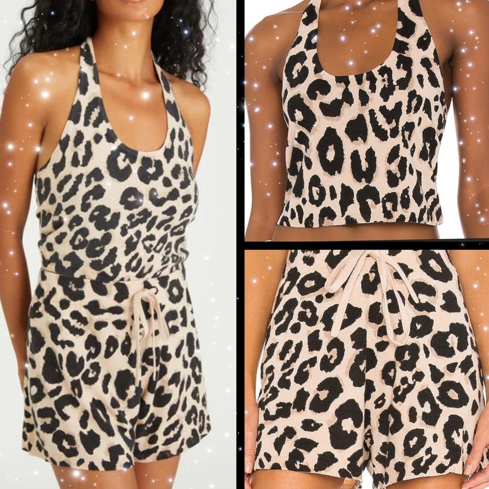 NWT XL 2-Piece Sanctuary Essential Halter Top and Shorts Set Leopard Print